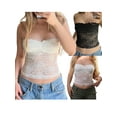 thumbnail image 6 of Biekopu Women Fashion Sheer Lace Tube Tops Summer Strapless Solid Color Ruched Bandeau Crop Tops, 6 of 6