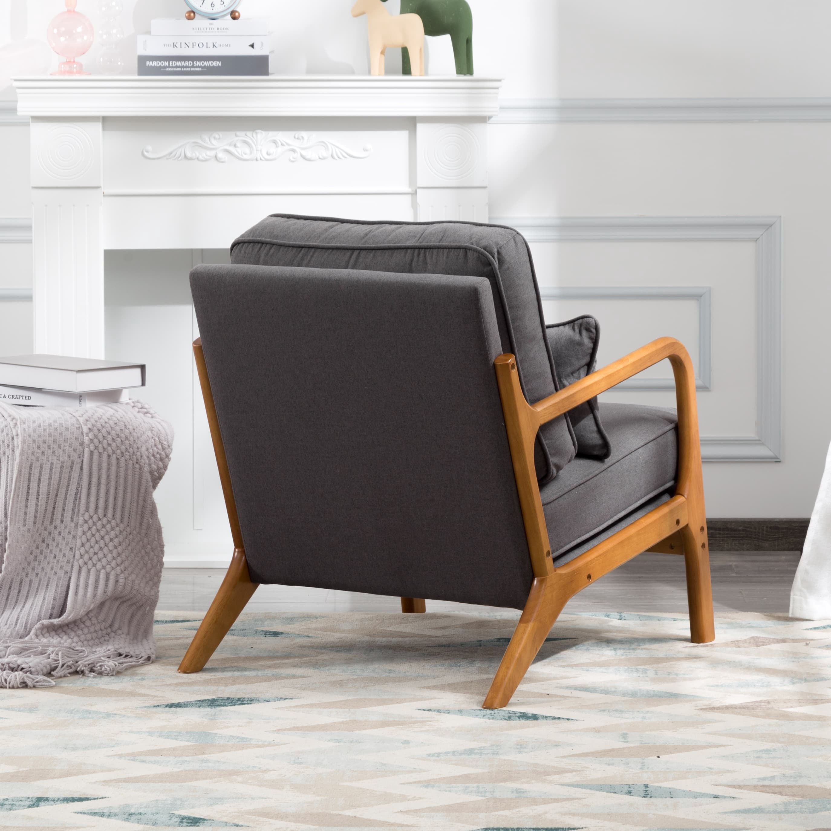 BSHTI Accent Chair,Mid-Century Styles,High-Density Sponge,Solid Wood,Non-Slip Leg,Cushions are Removable Dark Gray Colour,Perfect for Living Room,Bedroom,Office