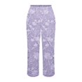 thumbnail image 4 of Women's Casual Pants Women'S Embroidered Floral Print Elastic Belt With Pocket Trousers Side Buttons Cropped Pants Loose Casual Pants Print Straight Pants,Purple Women's Casual Pants XXL, 4 of 5