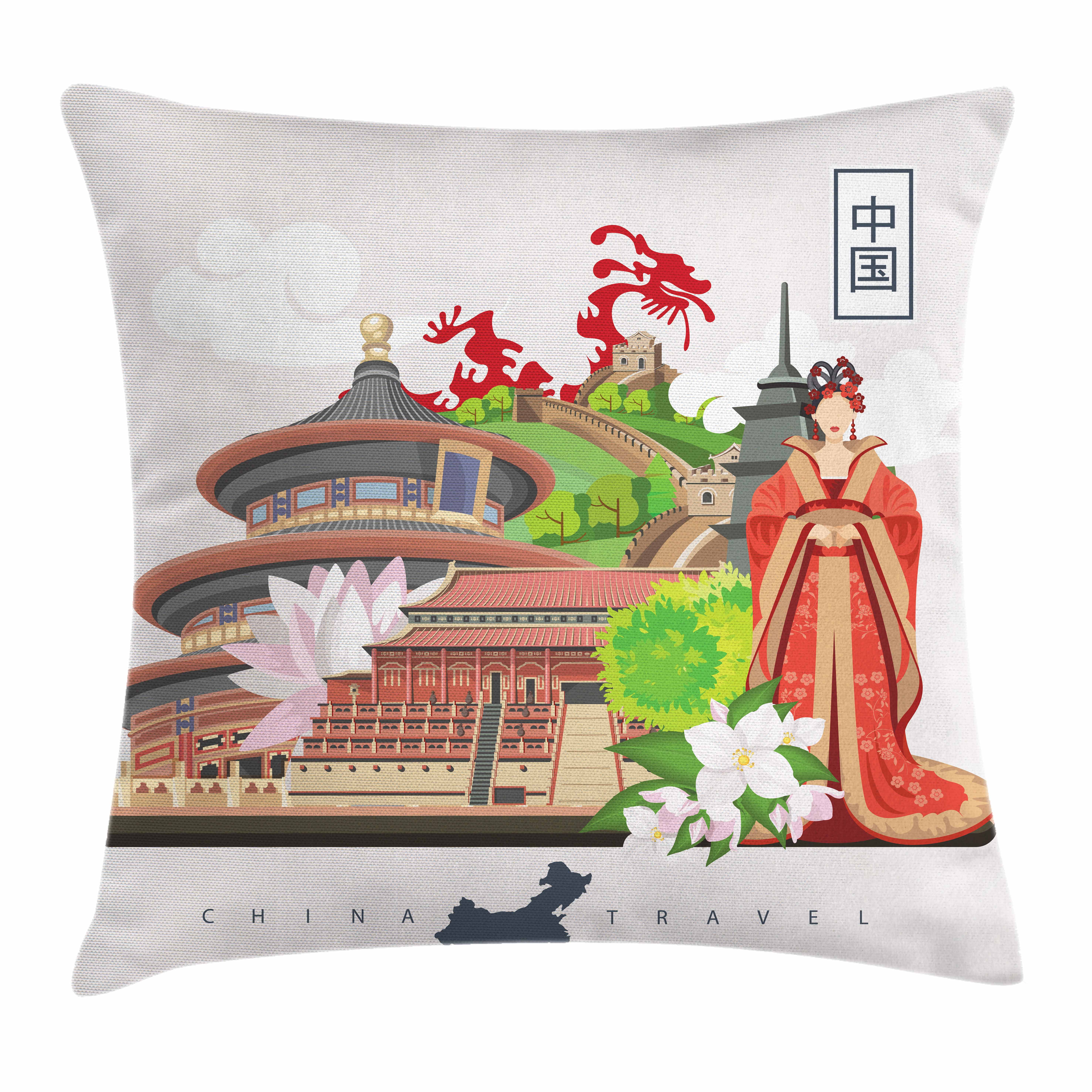 Ancient China Throw Pillow Cushion Cover Vintage Style Chinese Attributes Of Phoenix Dress 