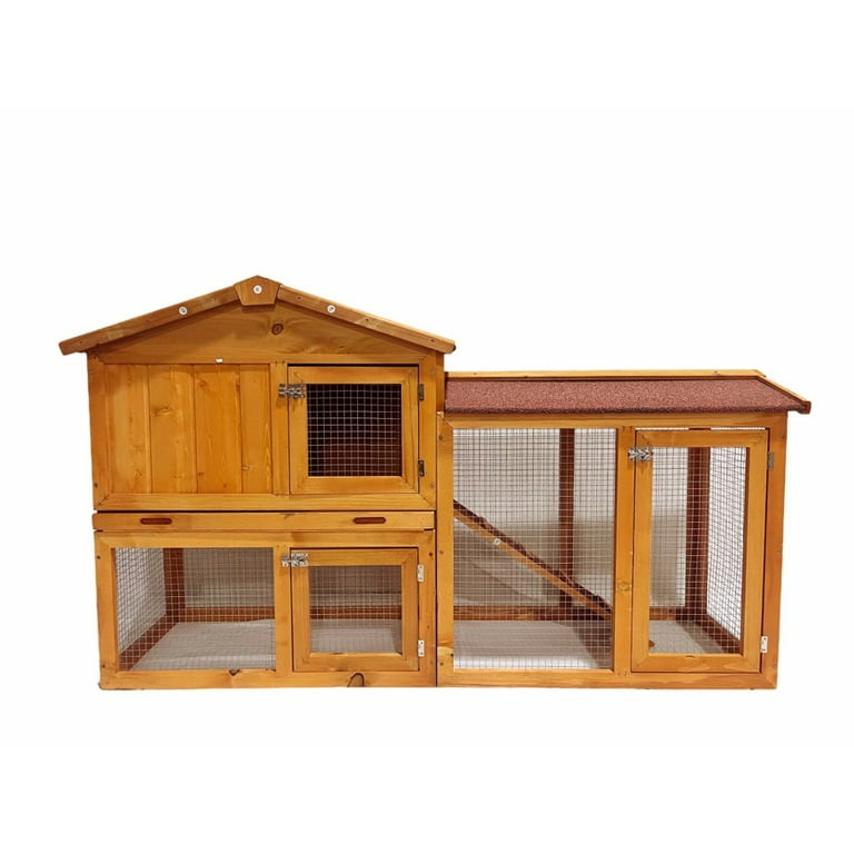 Hassch 57 L Rabbit Hutch Rabbit House Bunny Cage Wooden Guinea Pig Cages Rabbit Cage with Pull Out Tray Waterproof Roof UV Panel Non Slip Ramp Lockable Doors for Small to Medium Animals