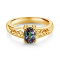thumbnail image 2 of Gem Stone King 1.00 Ct Oval Green Mystic Topaz 18K Yellow Gold Plated Silver Ring (Size 5), 2 of 5