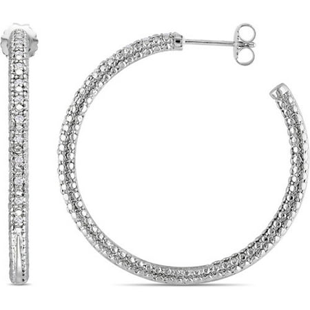 Miabella 1/4 CT TDW Diamond Hoop Earrings in Sterling Silver