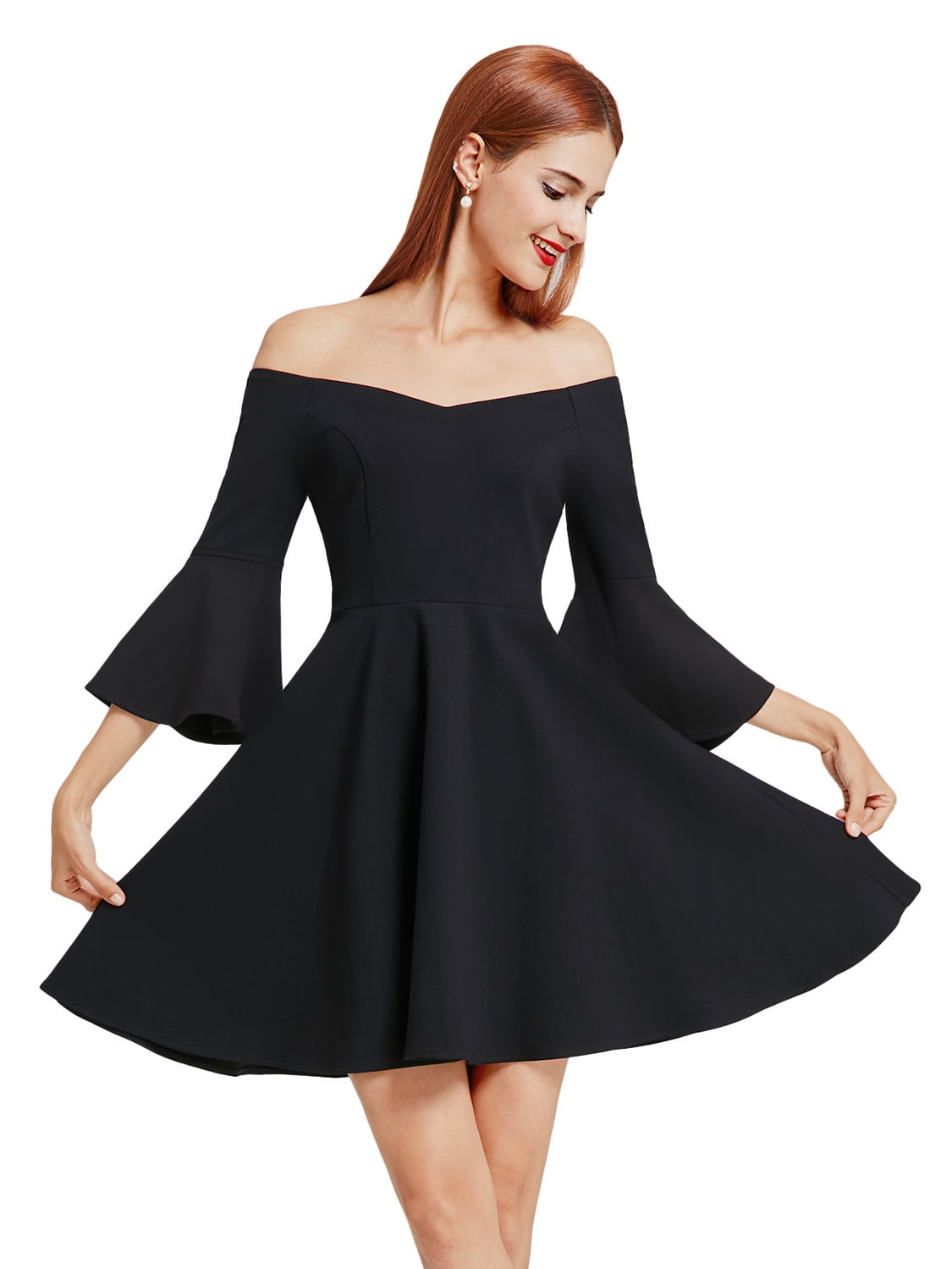 fit and flare evening dress with sleeves
