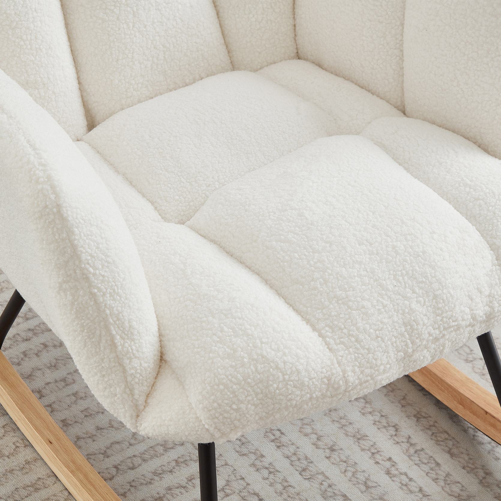 Nursery Rocking Chair, Teddy Upholstered Glider Rocker, Rocking Accent Chair with High Backrest, Comfy Armchair for Living Room Bedroom Offices, White