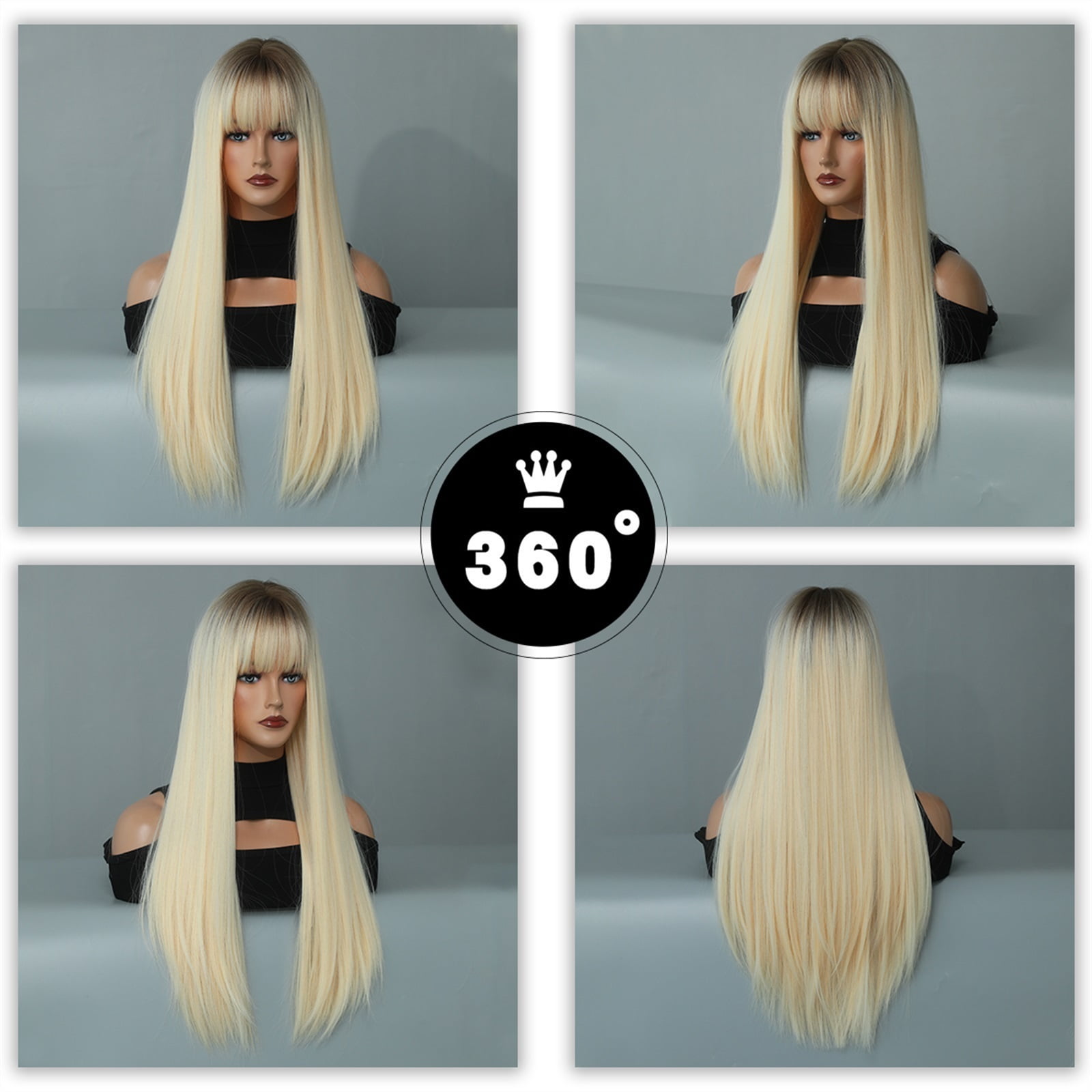 Light Blonde Long Straight Hair Women Wig with Bangs Synthetic Wig Daily Use Heat Resistant Fiber Natural Female Fake Hair