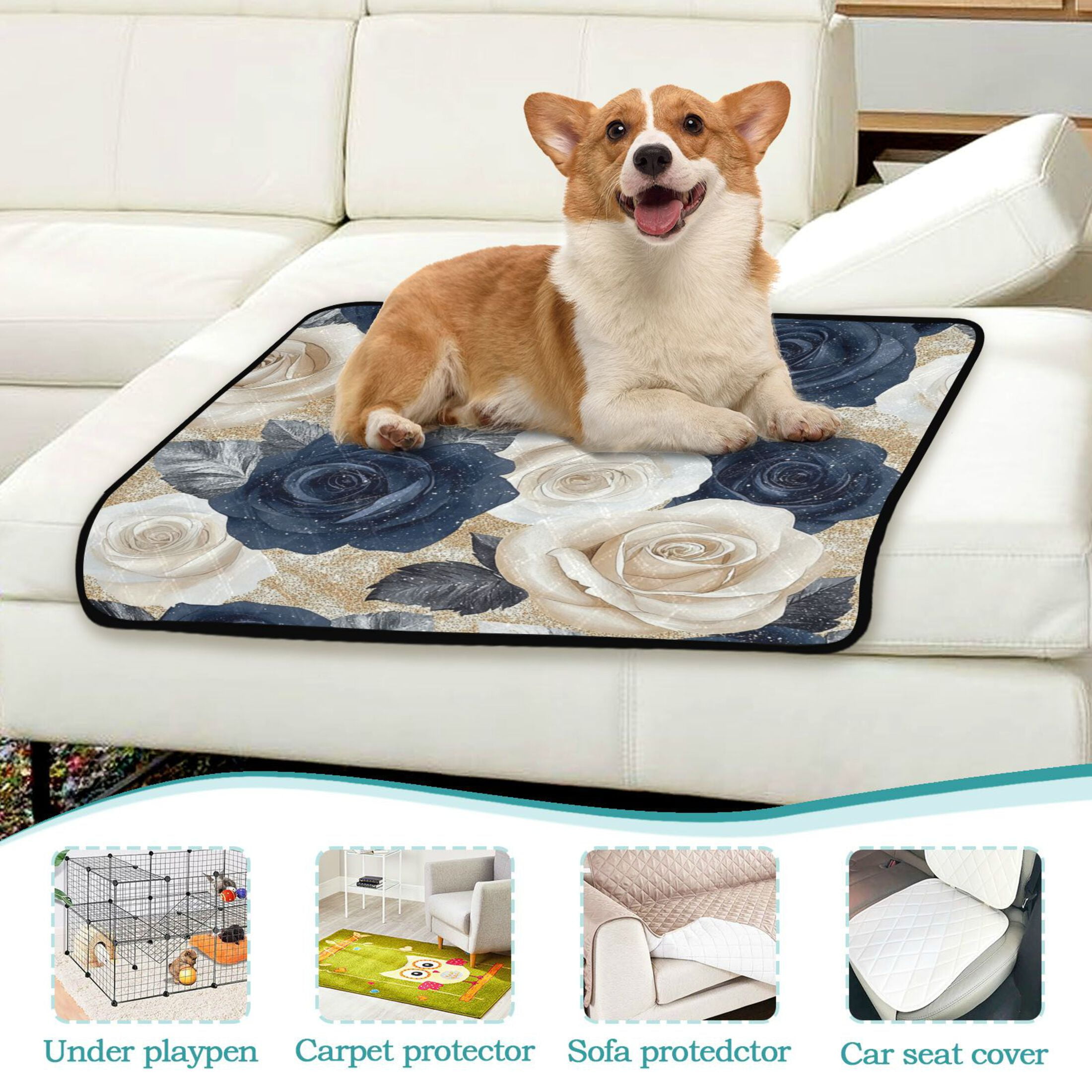 Qxltty Luxurious Floral Cat litter Pads Pet Set of 2 Diaper Mats Center Anti-leakage Layer Absorbent Soft and Comfortable