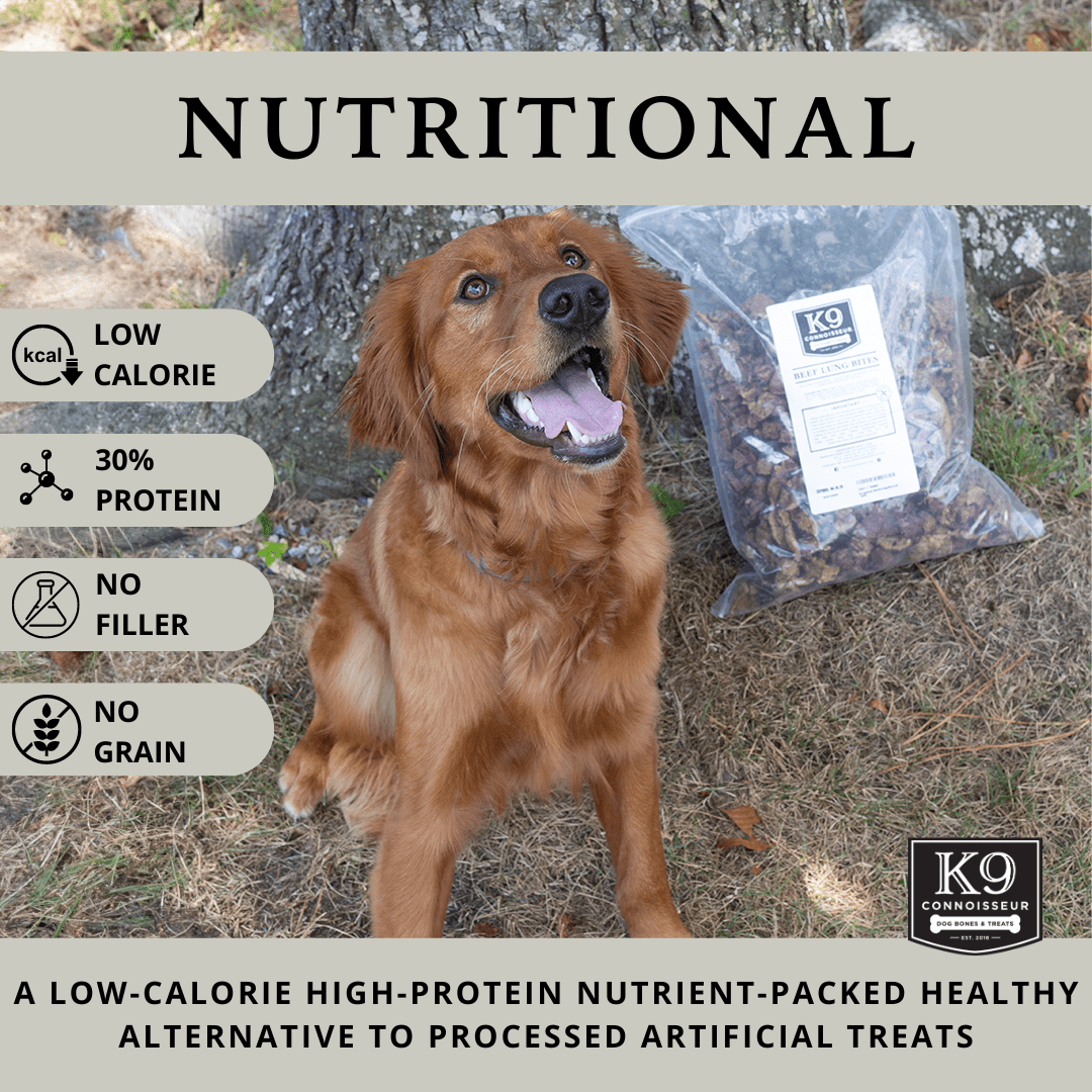K9 Connoisseur Beef Lung Bites Dog Treats - Made in USA, One Ingredient Dog Treats & All Natural Dog Treats, Grain Free Dog Treats for All Breeds & Sizes - 2.5 Pounds