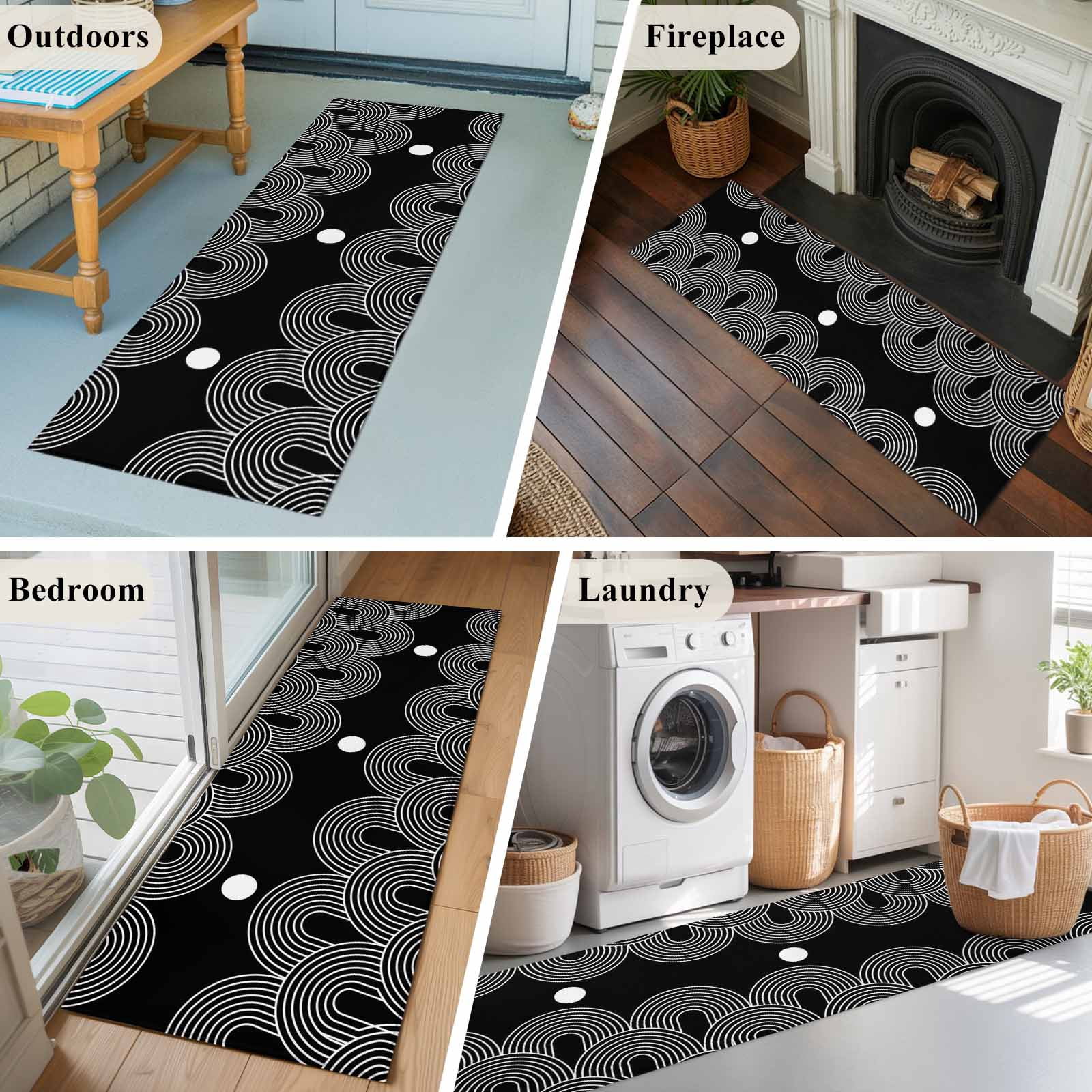 Black White Runner Rugs 2x6 ft Abstract Line Boho Minimalist Arch Geometric Washable Hallway Rugs Non-Slip Floor Mats Absorbent Carpet Bedside Runners for Bedroom Kitchen Bathroom Laundry Room
