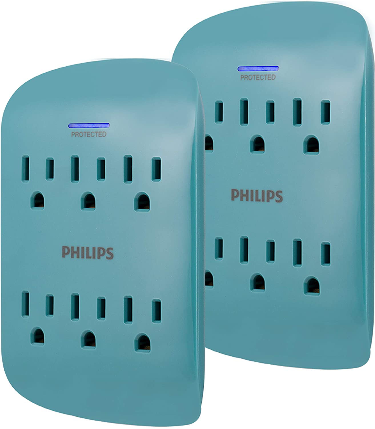 Space Saving Design Philips 6-Outlet Extender Surge Protector 3-Prong Grey 900 Joules SPP3469GR/37 4 Pack Protection Indicator LED Light 