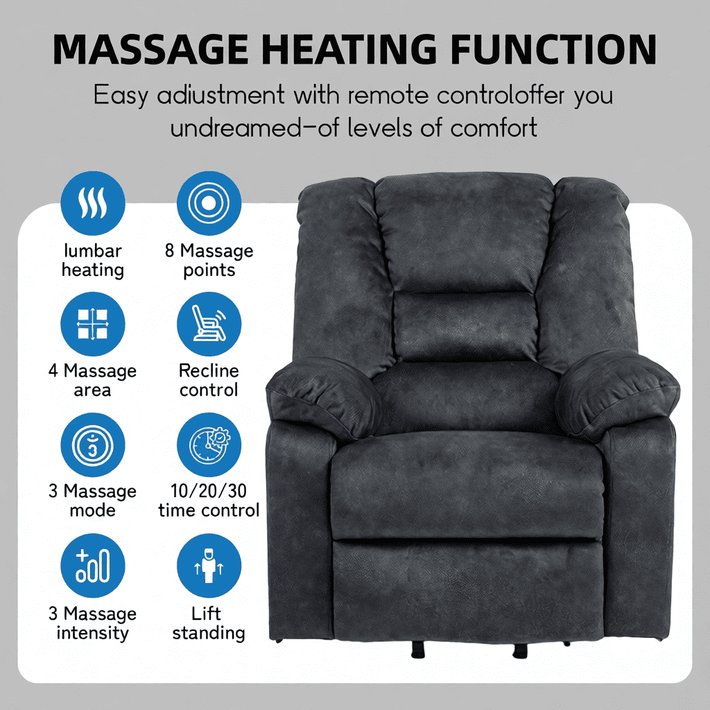 Segmart Power Lift Recliner Chair with Massage and Heating, Electric Adjustable Reclining Sofa Chair for Elderly, Velvet Fabric, Overstuffed Comfort with Side Pocket & USB Port, Gray