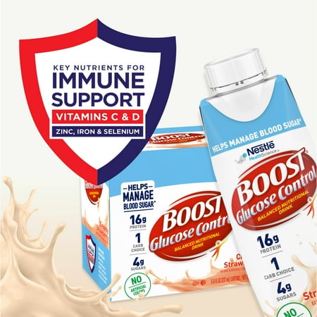BOOST Glucose Control Nutritional Drink Protein Shakes, Creamy Strawberry, 8 fl oz, 6 Pack