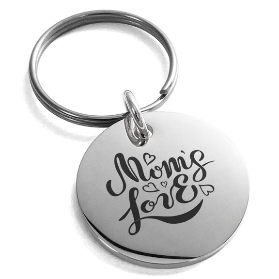 Stainless Steel Mom's Love Small Medallion Circle Charm Keychain Keyring