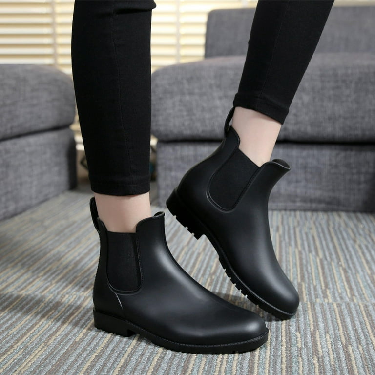 Wellington Boots, Short Rain Boots with Block Heels Chelsea Boots - Non-Slip Ankle Boots Sizes EU 34-43 / UK 1?-9 Black - Walmart.com