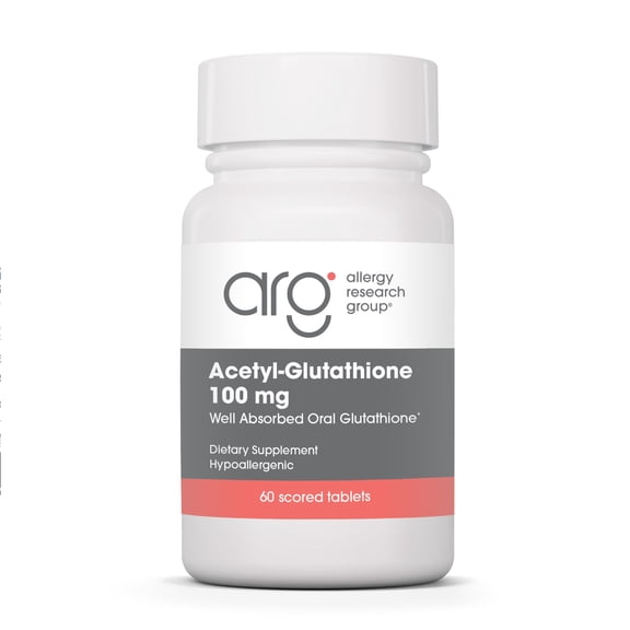 Allergy Research Group Acetyl-Glutathione - S-Acetyl-L-Glutathione, Well Absorbed, Immune support, 100 mg Supplement, Hypoallergenic, Scored Tablets - 60 Count