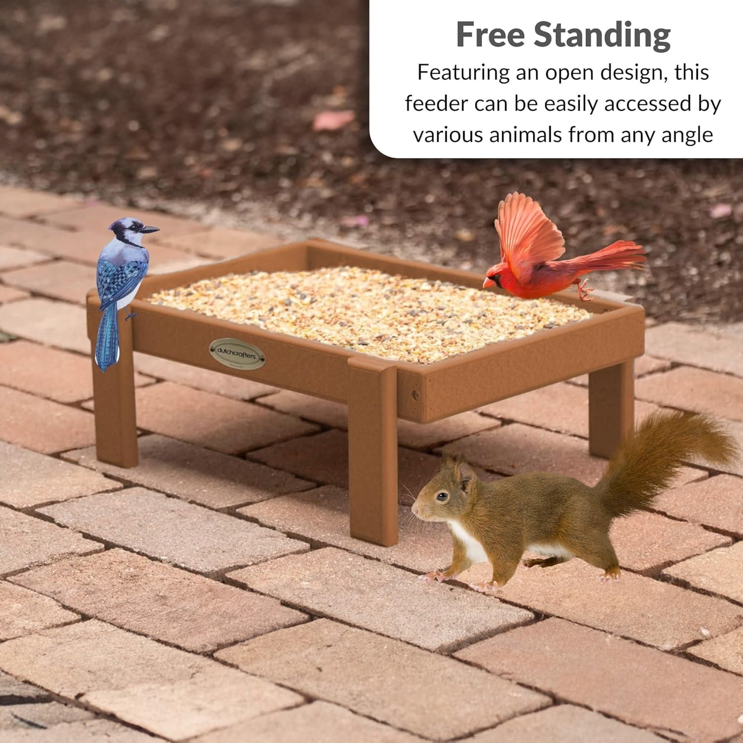 DutchCrafters Amish American Made Platform Bird Feeder, Free Standing Ground Bird Feeders for Outdoors, with Raised Seed Tray for Wild Birds, Chicken, Squirrel, Gift for Birdwatchers (Cedar)