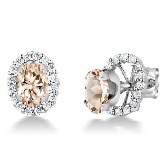 Gem Stone King 925 Sterling Silver Oval Peach Morganite Removable Jacket Stud Earrings for Women