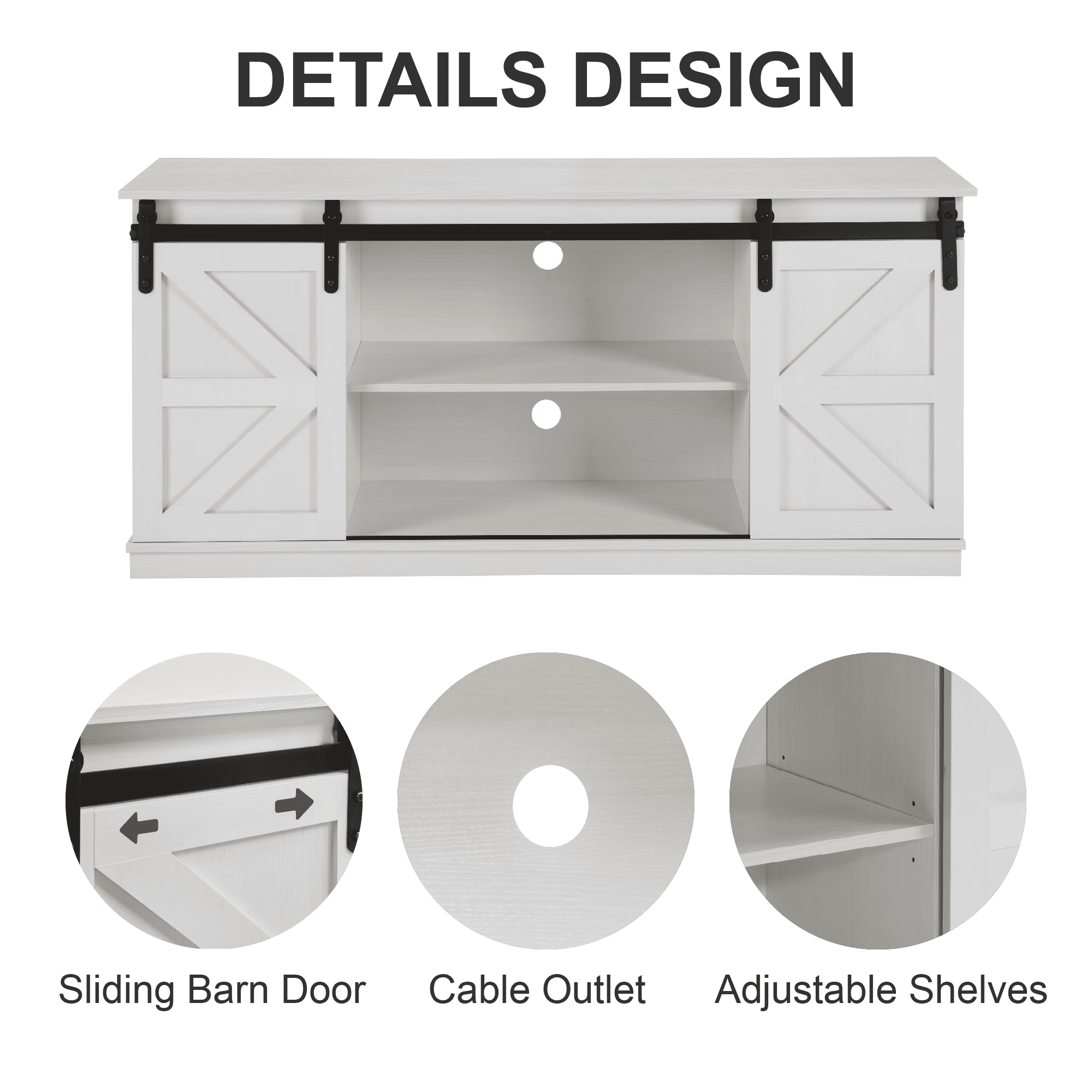Aukfa Farmhouse Sliding Barn Door TV Stand for TVs up to 65",Tall Entertainment Center with Storage Cabinets,White
