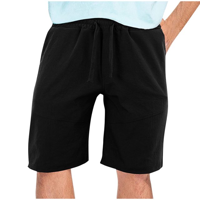 Sentmoon Cargo Shorts for Men Elastic Waist Straight 2025 Summer Golf Shorts Drawstring Solid Color Breathable Swim Trunks with Pockets Athleisure for Running Workout Black L