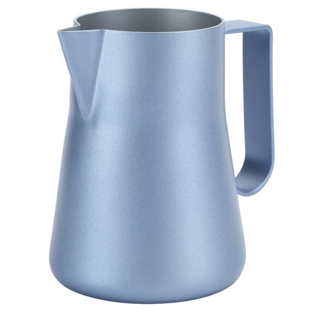 Jarra de acero inoxidable para espumar leche, café, latte, arte, para uso doméstico, color azul, 350 ml