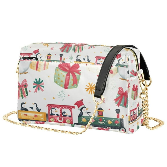 FORMRS Women Crossbody Purse with Chain Strap Vegan Leather Shoulder Handbag, Christmas Penguin
