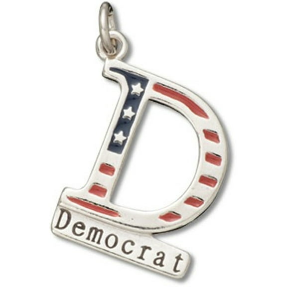 Sterling Silver 16" .8mm Box Chain Enameled Big D For Democrat Pendant Necklace
