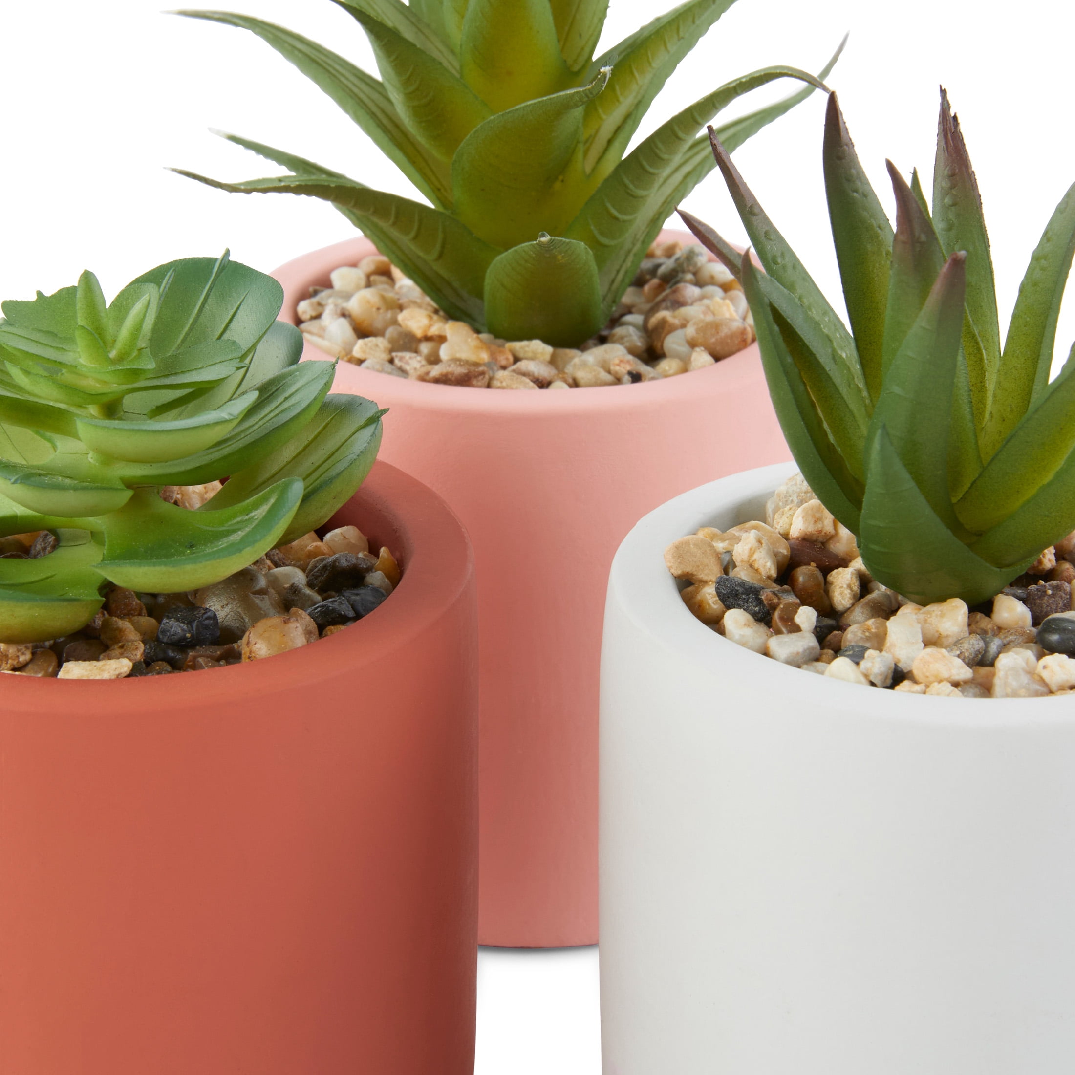 Mainstays by Becky G. & Alejandra 5.5" Artificial Succulent Plants in Orange, Mimosa & White Modern Ceramic Planters (3 Count)