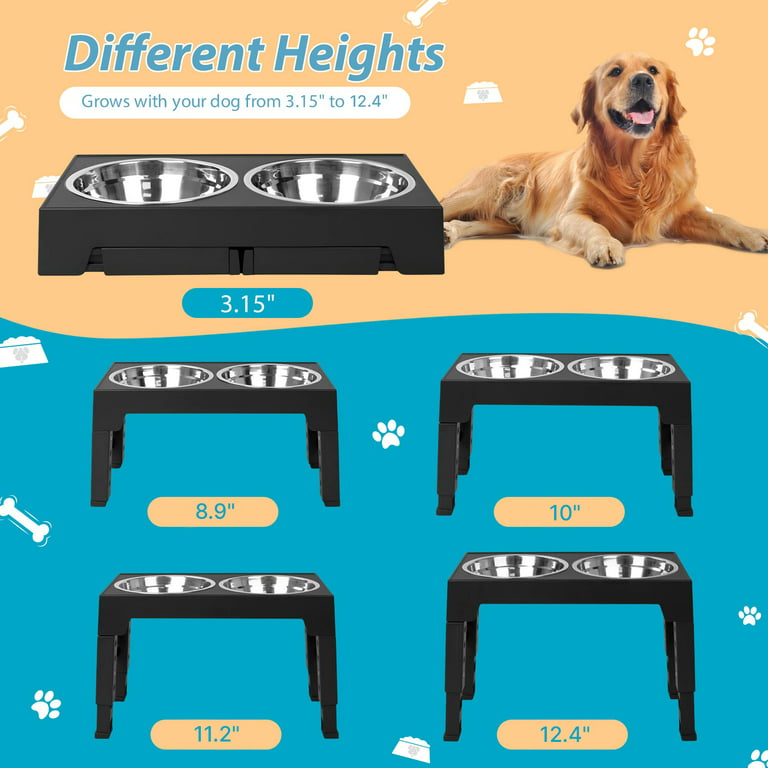 ZALALOVA Elevated Dog Bowls Stand with 2 Stainless Steel Dishes, Raised Dog  Bowl Adjusts to 5 Heights (3.15, 8.9, 10,11.2, 12.4) for Medium and