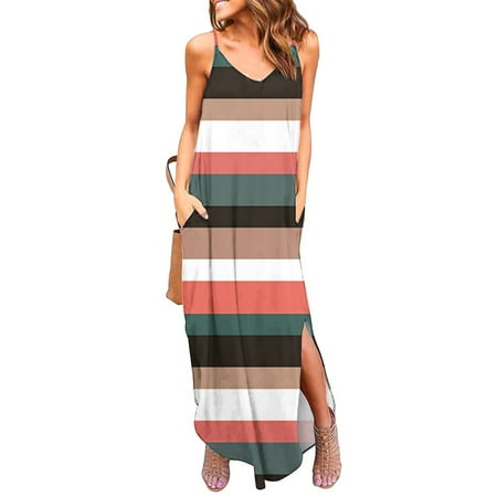 

Leesechin Deals Womens Skirts Maxi Dresses Off Shoulder Loose V-Neck Printing Dresses Summer Sleeveless Pullover Dress on Clearance