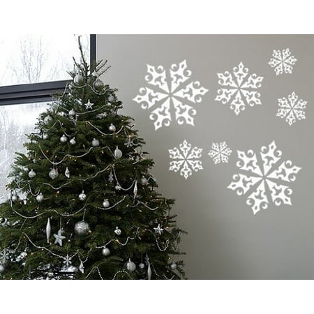 - Snowflakes Wall Decal - Christmas wall decal, sticker, mural vinyl art home decor - 1072 - White, 12in x 11in