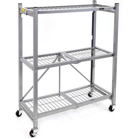 Origami 3-Tier Storage Shelves on Wheels, Steel Shelving Holds 750 pounds, Heavy Duty Garage Storage & Organization, Closet Organizer, Utility Shelf | 29" W x 13" D x 35.5" H (Platinum, R3)