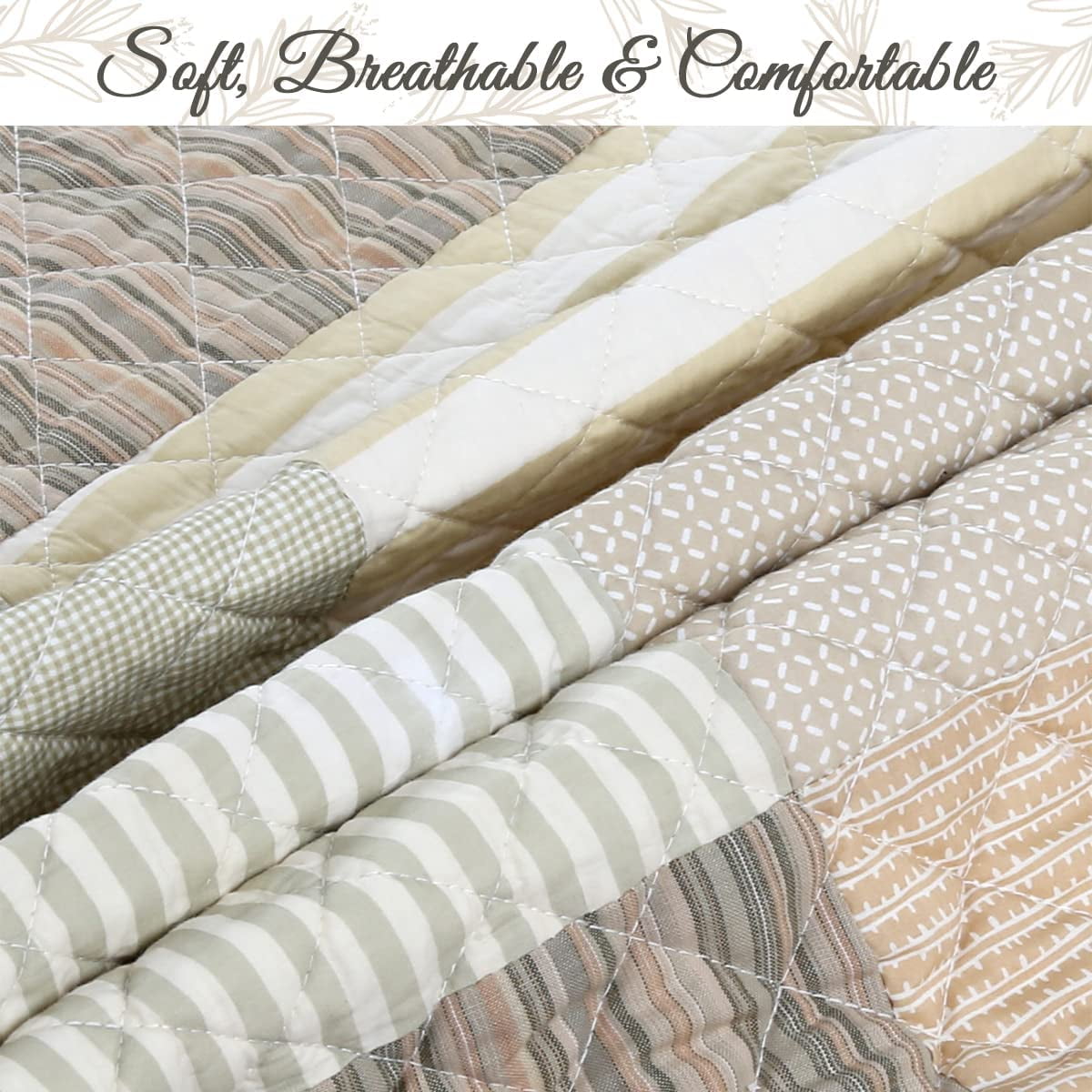 Cozy Line Home Fashions Cozy Line Stripe Checker Patchwork Cotton Reversible 3 Piece Quilt Bedding Set Queen