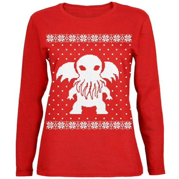 Big Cthulhu Lovecraft Ugly Christmas Sweater Womens Long Sleeve T Shirt Red MD