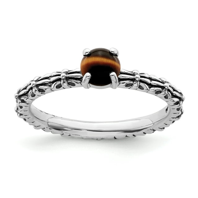 925 Sterling Silver Tiger Eye Vintage Stackable Ring Gemstone Natural Stone