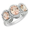thumbnail image 1 of 14K White Gold Natural Morganite 3-Stone Ring Oval Diamond Accent, size 10, 1 of 2