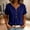 Dark Blue, variant on Women's Linen Shirt Casual Summer Tops For Women V Neck Tshirt with Button Decor Beach Vacation T-shirt Going Out Top Short Sleeve Shirts for Women Green XXL