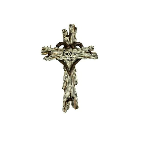 De Leon Collections 14057 Polyresin White Love Never Fails Hanging Wall Cross Dcor