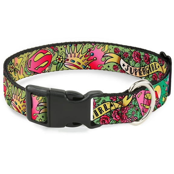 DC Comics Pet Collar, Dog Collar Plastic Buckle, Supergirl Tattoo Scene, 13 to 17 Inches 1.5 Inch Wide