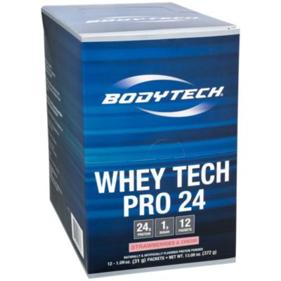 BodyTech Whey Tech Pro 24 Protein Powder  Protein Enzyme Blend with BCAA's to Fuel Muscle Growth  Recovery, Ideal for PostWorkout Muscle Building  Strawberries  Cream (12