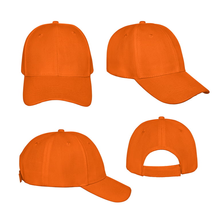 Pack of 15 Bulk Wholesale Plain Baseball Cap Hat Adjustable (Orange)