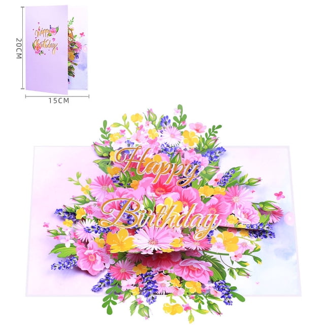 Tarjeta emergente 3D premium hecha a mano con flores para cumpleaños para mujeres con feliz cumpleaños, ramo, tarjeta de regalo con tarjeta de nota y sobre para esposa, novia, madre, hermana, abuela