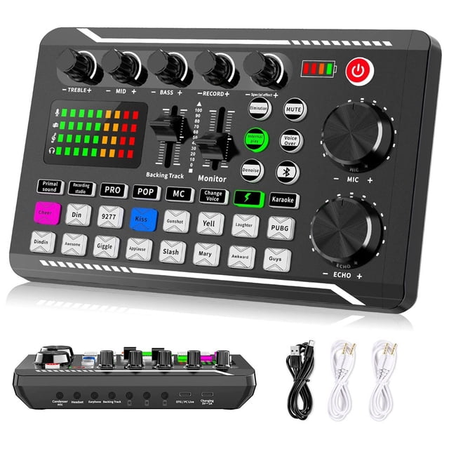 F998 Tarjeta de Sonido en Mezclador de Audio Podcast, Cambiador de Voz para Tablero de Efectos de Sonido para MicróFono Karaoke