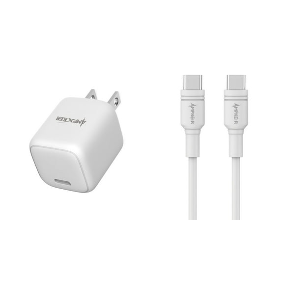 Ampker Car Charger for TCL 30 Z - 20W Ultra Fast Charging USB-C PD (Power Delivery) Compact Mini Cube Wall Charger and 3A Type-C to Type-C Cable (3 Feet) - White