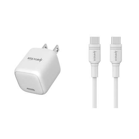 2 Item Power Adapter Bundle for Nokia C200 - 20W Type-C USB PD (Power Delivery) Mini Cube Wall Charger and 3A USB-C to USB-C Cable - White