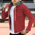 thumbnail image 2 of Fgnfyis Jacket for Men Spring Autumn Fashion Leisure Solid Color Buckle Lapel Slim Denim Jacket Coat Top Blouse Hooded Mens Winter Coat Red XL, 2 of 5