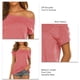 thumbnail image 3 of Top de manga corta con hombros descubiertos, estampado liso, longitud media, ajuste holgado, camiseta informal de moda para mujer de verano, 3 of 6