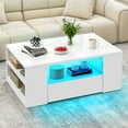 thumbnail image 2 of Dextrus LED Coffee Tables High Glossy Center Table with 2 Sliding Drawers and Open Side Shelf, White, 2 of 9