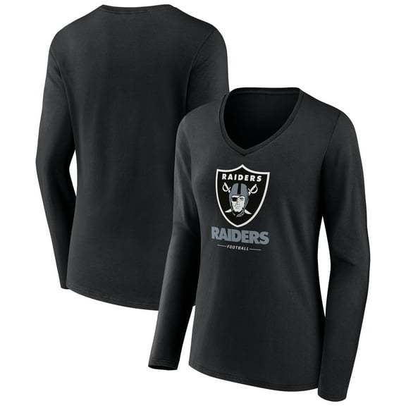 Women's Black Las Vegas Raiders Logo Team Lockup Long Sleeve V-Neck T-Shirt