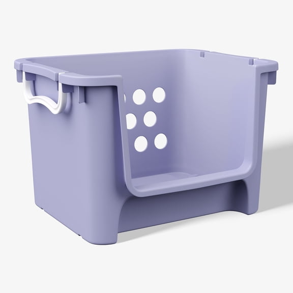 Mainstays Kids Large Purple Stackable Plastic Open-Front Toy Storage Basket with Handles