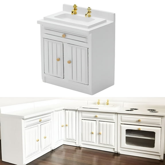 LAMIRO Miniature Kitchen Sink,1:12 Scale Dollhouse Accessories,White,Wooden